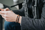 bracelet homme cuir et perles fines avec argent massif