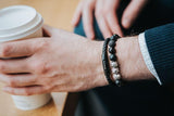 Bracelet homme perles argent massif et cuir