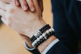 Bracelet homme Onyx noir mat 8mm et perle signature en argent massif