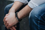 Bracelet homme perles onyx noir et perles de Bali argent massif