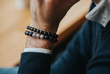 Bracelet homme pierres onyx noir argent massif