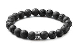 Bracelet en pierres de lave et perle en argent massif