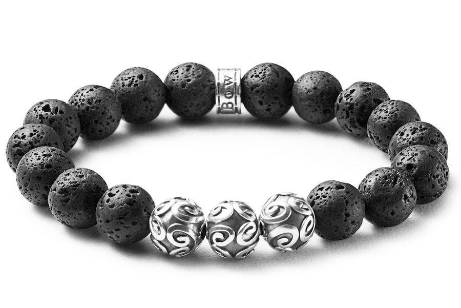 Bracelet homme prestige perles pierres de lave / de lune 10mm