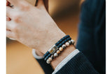 Bracelet double cuir tressé twist bleu