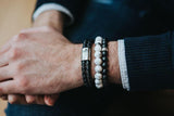 Bracelet homme Onyx noir mat et perle en argent massif
