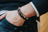 Bracelet homme perles agate brun rayé argent massif
