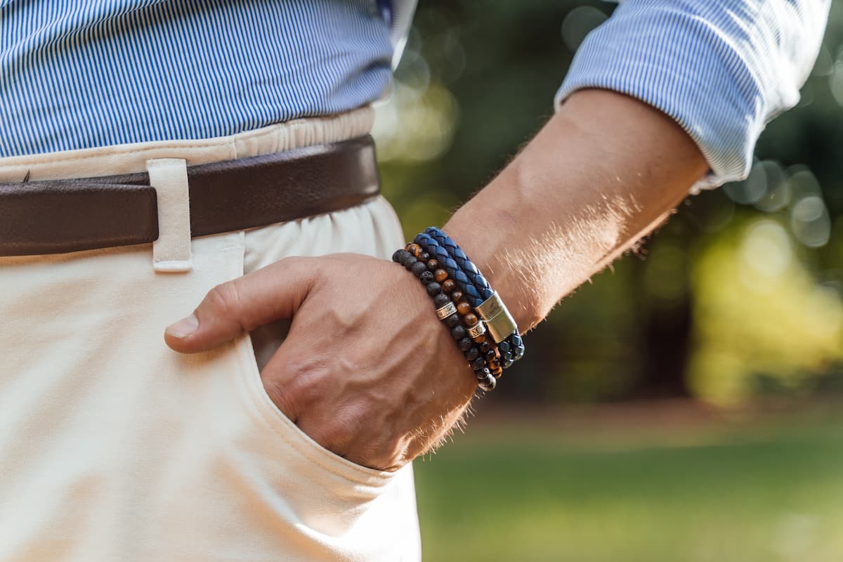 bracelet homme cuir marron tressé fermoir acier mat