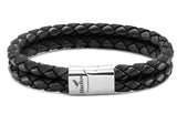 Bracelet homme double tour cuir et tissu noir