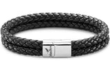 Bracelet double tour homme cuir tressé noir