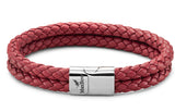 Bracelet homme cuir tressé rouge fermoir acier