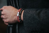 Bracelet homme cuir tressé rouge fermoir acier