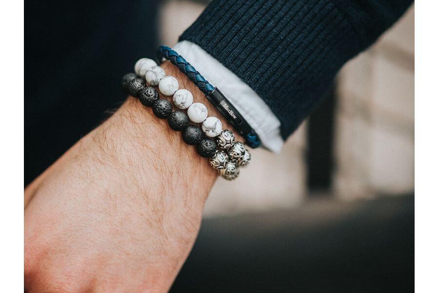 Bracelet Perles Pierre Naturelle – Lave & Labradorite – 10mm – Sur Mesure – Neuf
