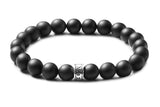 Bracelet homme Onyx noir mat 8mm et perle en argent massif