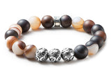 Bracelet en pierres Agate brun rayé mat et perle en argent massif