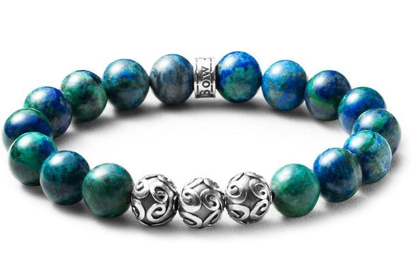 Bracelet homme perles oeil de tigre bleu et perle mantra 10mm – caurisandco