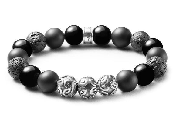 Bracelet en pierres trio noir et perle signature en argent massif